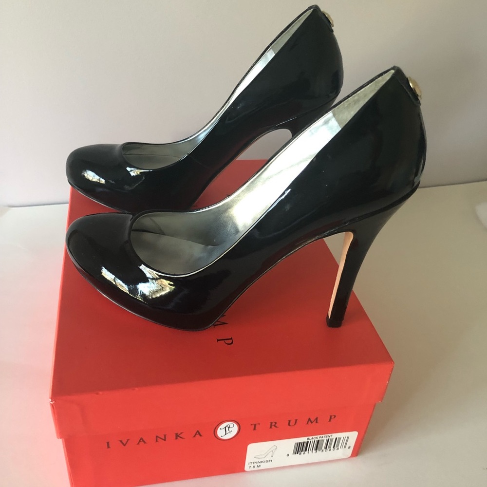 Ivanka Trump “Pinkish” black patent pumps